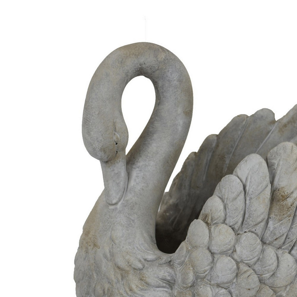 Jina Large Planter with Swan Sculpted Details, Gray Terracotta 12 Inch -BM330174