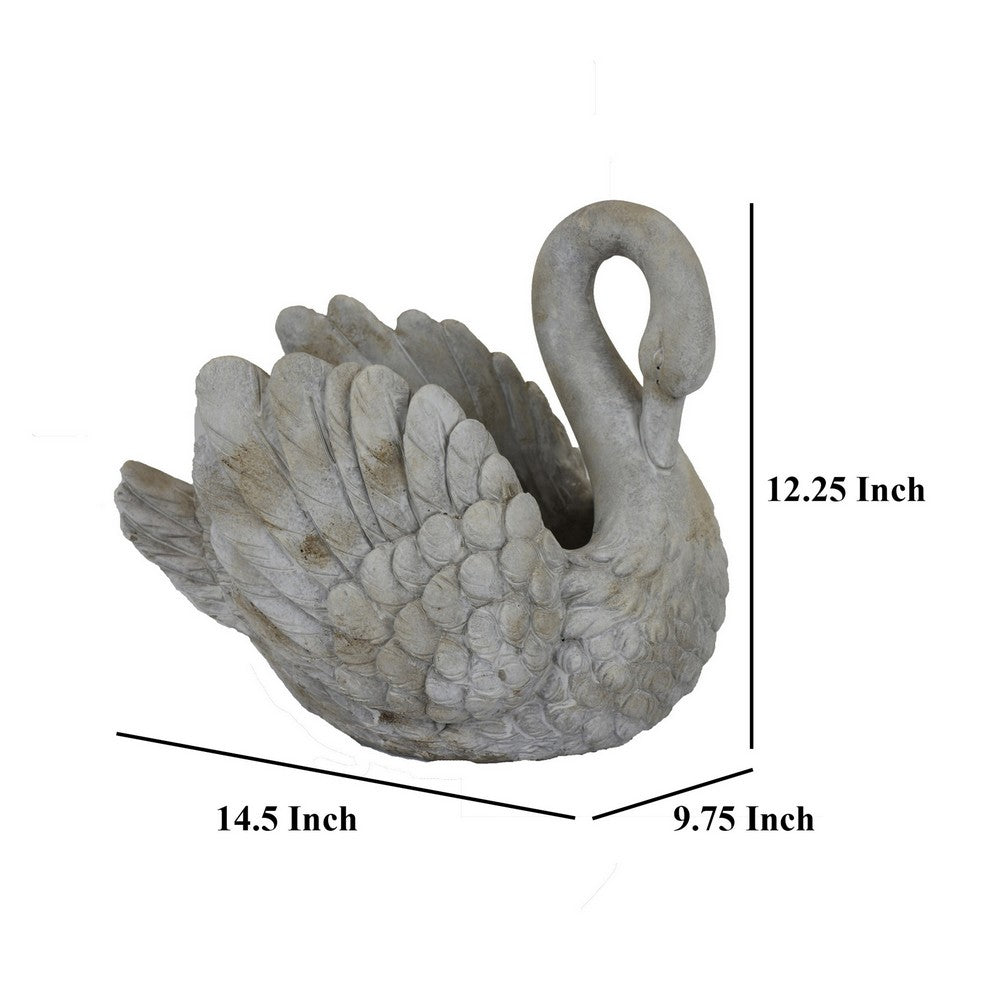 Jina Large Planter with Swan Sculpted Details, Gray Terracotta 12 Inch -BM330174