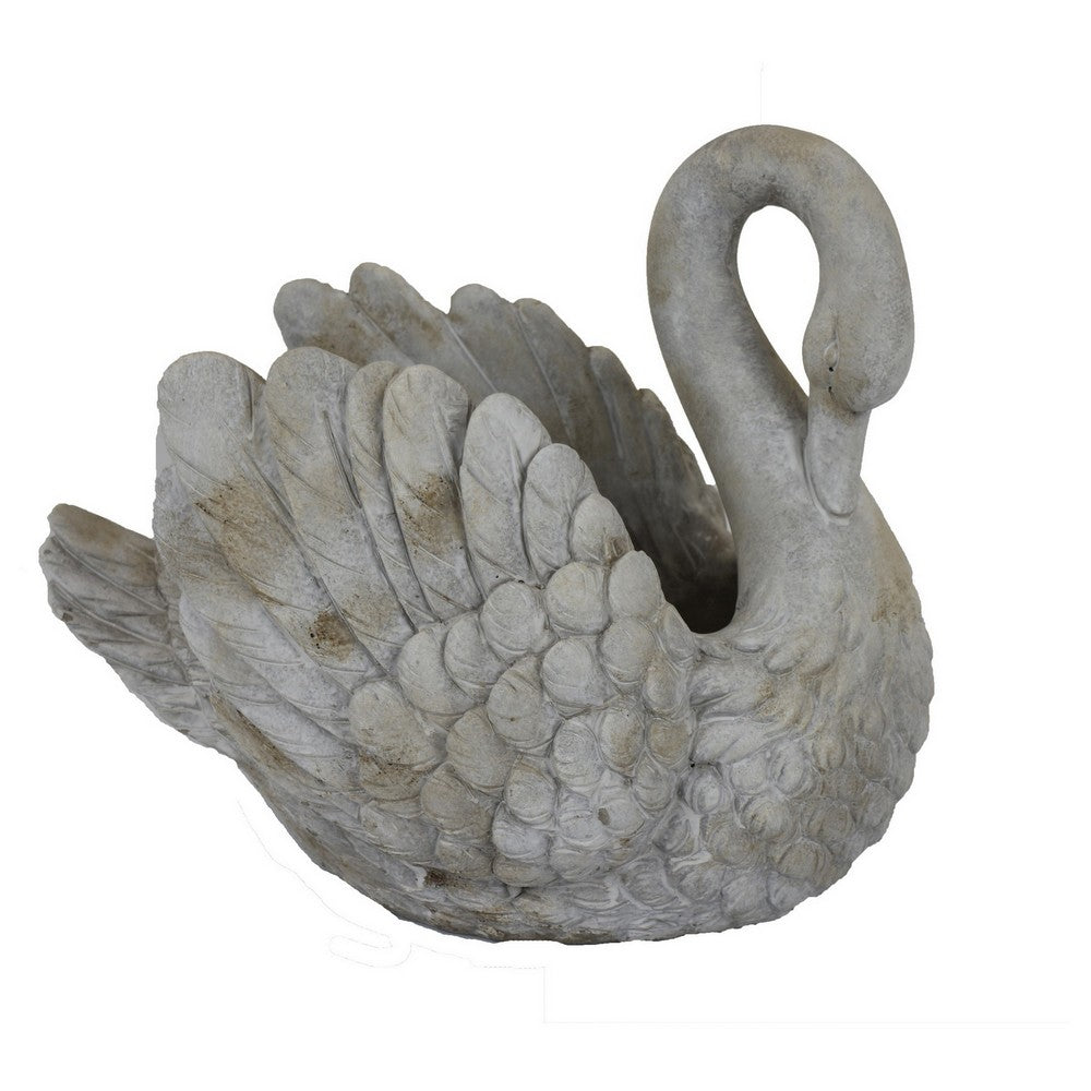 Jina Large Planter with Swan Sculpted Details, Gray Terracotta 12 Inch -BM330174