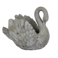 Jina Large Planter with Swan Sculpted Details, Gray Terracotta 12 Inch -BM330174