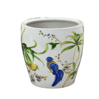 Kerry Planter Pot Set of 4, Floral Bird Pattern, White Green Ceramic -BM330176