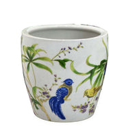 Kerry Planter Pot Set of 4, Floral Bird Pattern, White Green Ceramic -BM330176