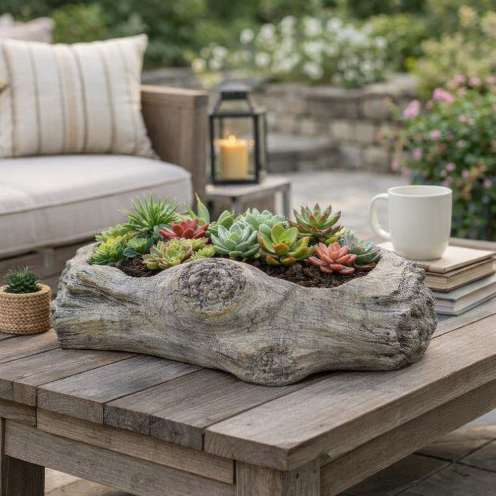 Paul Accent Planter with Driftwood Like Design Gray Terracotta 16 Inch -BM330177