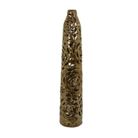 Reky Tall Vase, Rose Cut Floral Patterns, Slim Profile Bronze Ceramic -BM330180