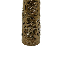 Reky Tall Vase, Rose Cut Floral Patterns, Slim Profile Bronze Ceramic -BM330180