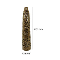 Reky Tall Vase, Rose Cut Floral Patterns, Slim Profile Bronze Ceramic -BM330180