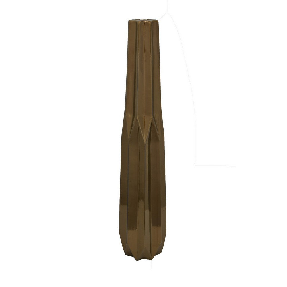 Tasha Vase with Geometric Design, Slim Profile Bronze Ceramic 32 Inch -BM330181
