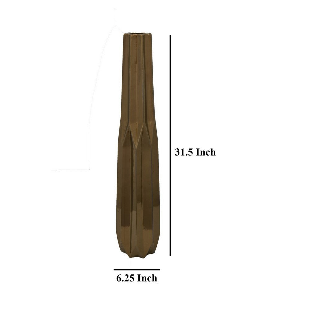 Tasha Vase with Geometric Design, Slim Profile Bronze Ceramic 32 Inch -BM330181