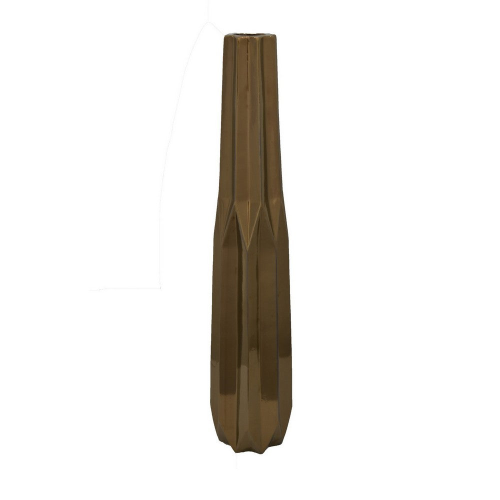Tasha Vase with Geometric Design, Slim Profile Bronze Ceramic 32 Inch -BM330181