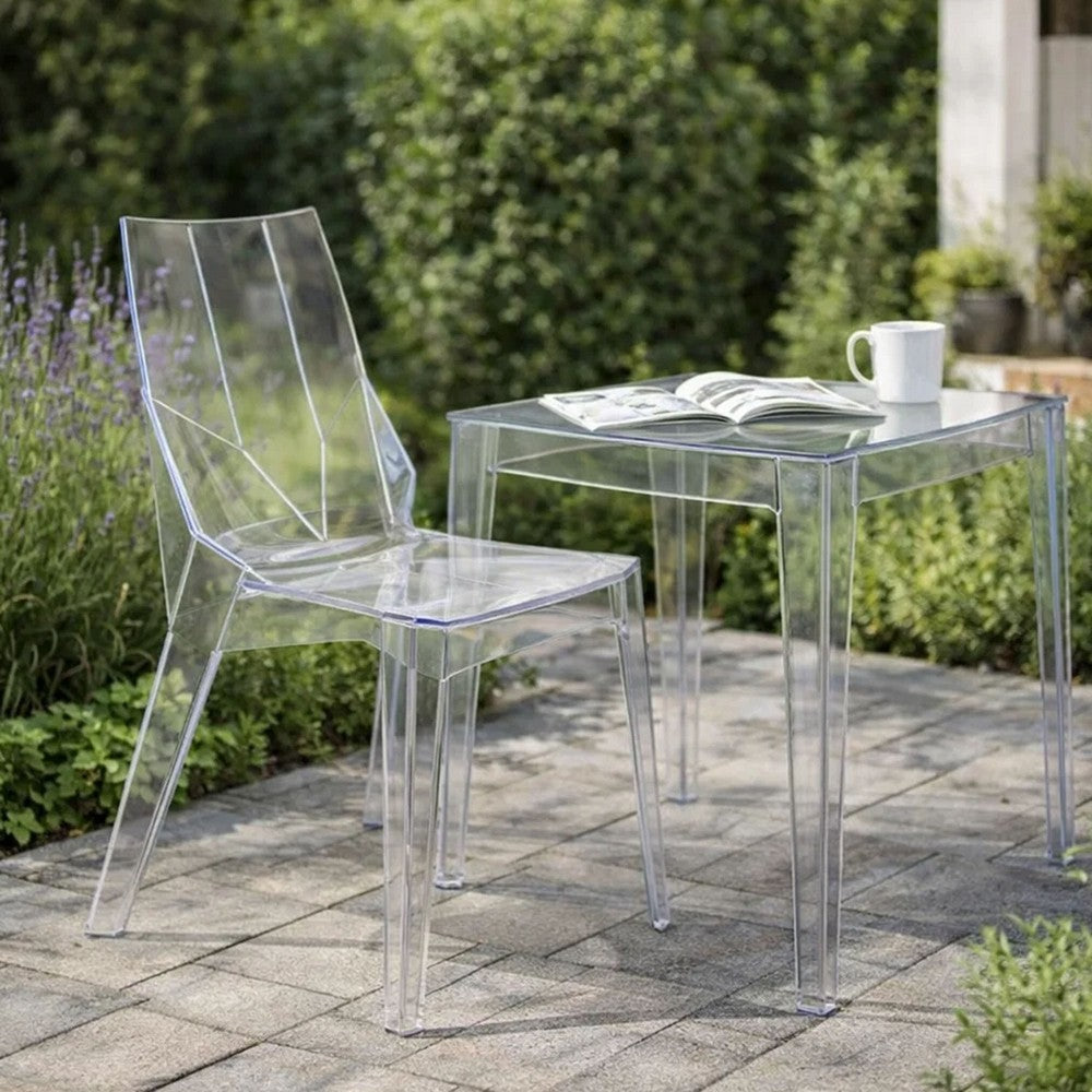 Outdoor Dining Chair Set of 4, Geometric Design, Transparent Clear -BM330187