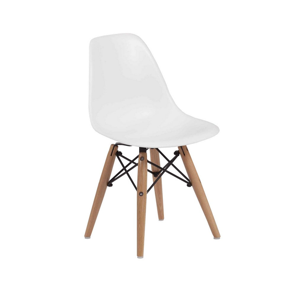 Ben Kids Dining Chair Set of 2, Modern White, Eiffel Brown Wood Legs -BM330189