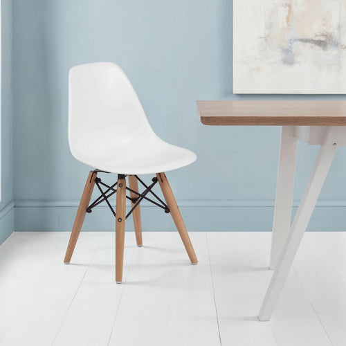 Ben Kids Dining Chair Set of 2, Modern White, Eiffel Brown Wood Legs -BM330189