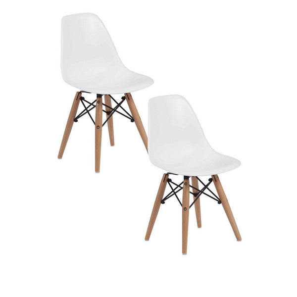 Ben Kids Dining Chair Set of 2, Modern White, Eiffel Brown Wood Legs -BM330189
