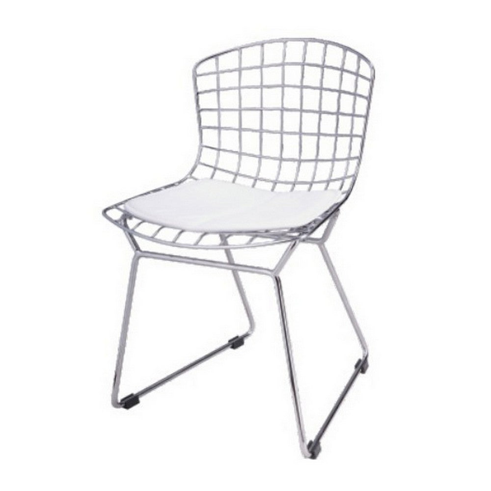 Kids Shuttle Chair Set of 2, White Faux Leather, Mesh Chrome Metal -BM330191