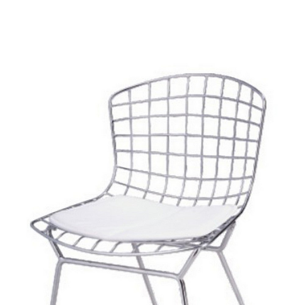 Kids Shuttle Chair Set of 2, White Faux Leather, Mesh Chrome Metal -BM330191
