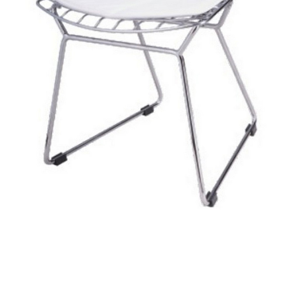 Kids Shuttle Chair Set of 2, White Faux Leather, Mesh Chrome Metal -BM330191