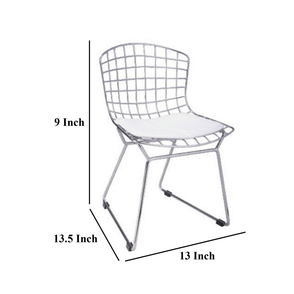 Kids Shuttle Chair Set of 2, White Faux Leather, Mesh Chrome Metal -BM330191
