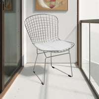 Kids Shuttle Chair Set of 2, White Faux Leather, Mesh Chrome Metal -BM330191