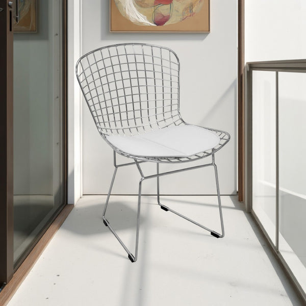 Kids Shuttle Chair Set of 2, White Faux Leather, Mesh Chrome Metal -BM330191