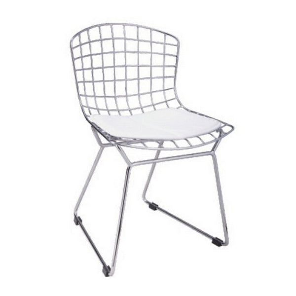 Kids Shuttle Chair Set of 2, White Faux Leather, Mesh Chrome Metal -BM330191