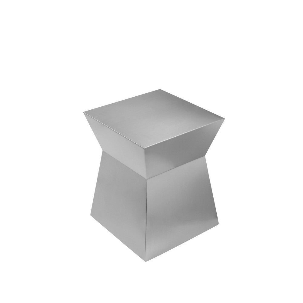 Side End Table, Hourglass Shaped Plinth, 16 Inch Square Brushed Steel -BM330192