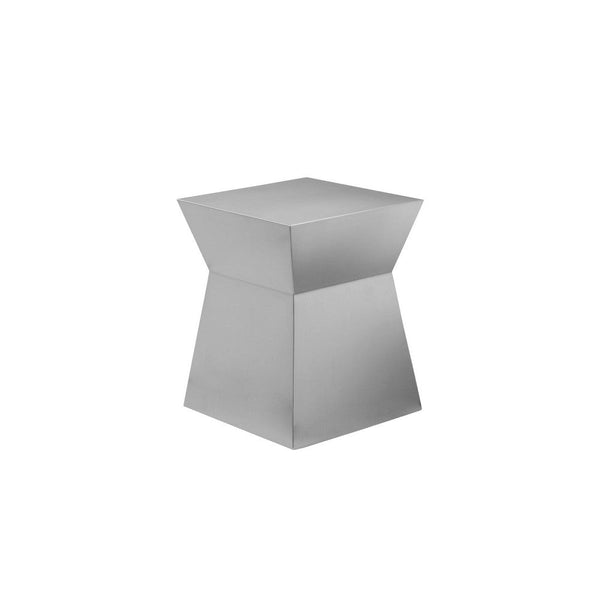 Side End Table, Hourglass Shaped Plinth, 16 Inch Square Brushed Steel -BM330192