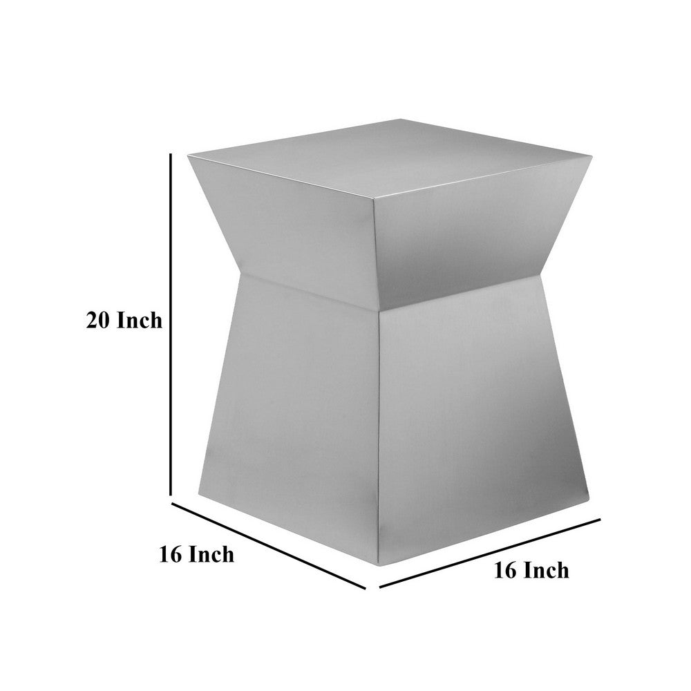 Side End Table, Hourglass Shaped Plinth, 16 Inch Square Brushed Steel -BM330192