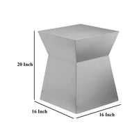 Side End Table, Hourglass Shaped Plinth, 16 Inch Square Brushed Steel -BM330192