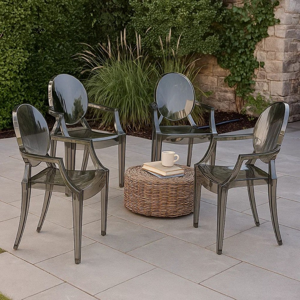 Lily 4pc Indoor Outdoor Dining Armchairs, Clear Gray Plastic -BM330194