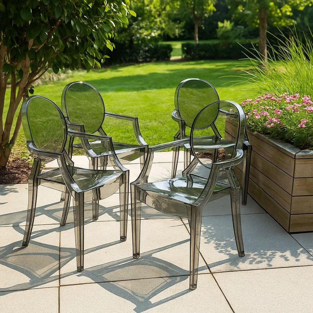 Lily 4pc Indoor Outdoor Dining Armchairs, Clear Gray Plastic -BM330194