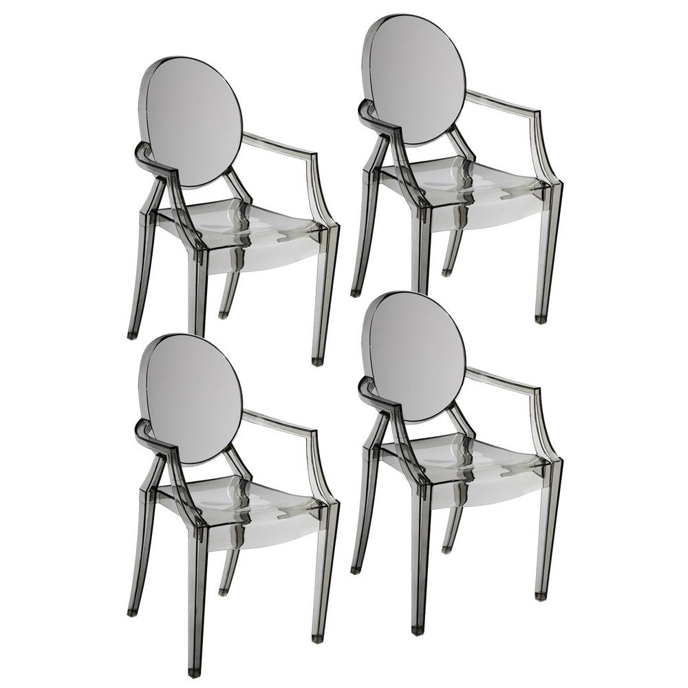 Lily 4pc Indoor Outdoor Dining Armchairs, Clear Gray Plastic -BM330194