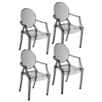 Lily 4pc Indoor Outdoor Dining Armchairs, Clear Gray Plastic -BM330194