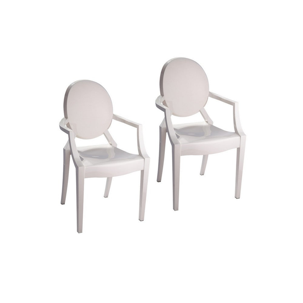 Lily Outdoor Dining Armchairs Set of 4, Round Backrest, White Plastic -BM330195