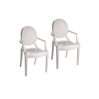 Lily Outdoor Dining Armchairs Set of 4, Round Backrest, White Plastic -BM330195