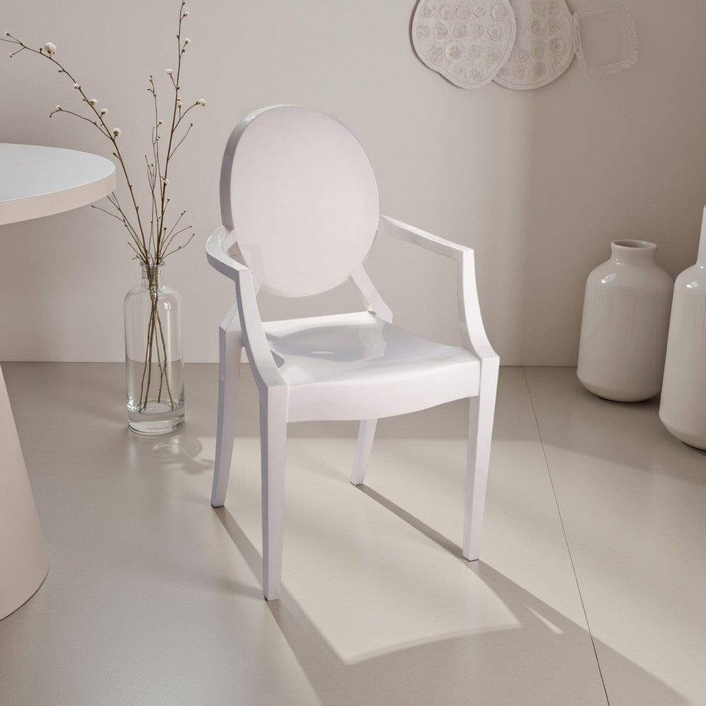 Lily Outdoor Dining Armchairs Set of 4, Round Backrest, White Plastic -BM330195