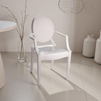 Lily Outdoor Dining Armchairs Set of 4, Round Backrest, White Plastic -BM330195