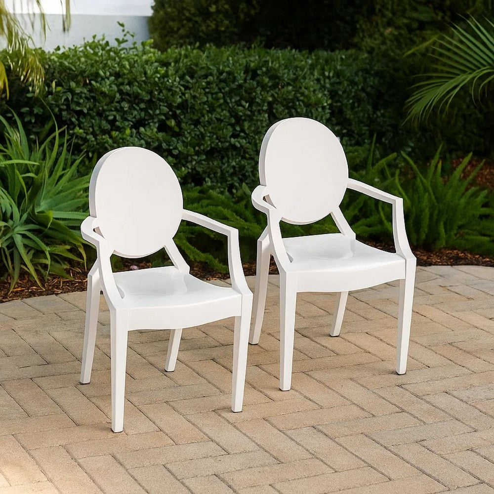 Lily Outdoor Dining Armchairs Set of 4, Round Backrest, White Plastic -BM330195