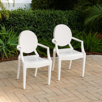 Lily Outdoor Dining Armchairs Set of 4, Round Backrest, White Plastic -BM330195