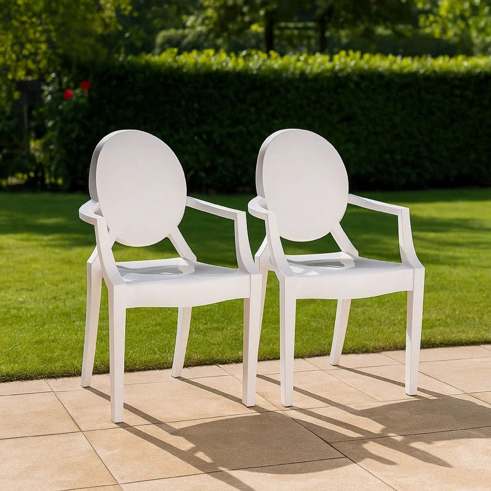 Lily Outdoor Dining Armchairs Set of 4, Round Backrest, White Plastic -BM330195