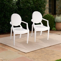 Lily Outdoor Dining Armchairs Set of 4, Round Backrest, White Plastic -BM330195