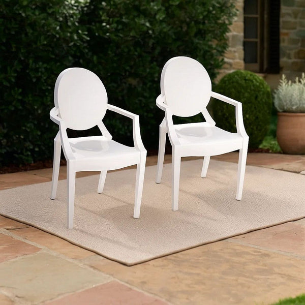 Lily Outdoor Dining Armchairs Set of 4, Round Backrest, White Plastic -BM330195