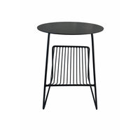 Zeo Side End Table w Magazine Rack, 14 Inch Round Top, Black Metal -BM330202