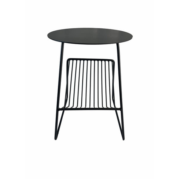 Zeo Side End Table w Magazine Rack, 14 Inch Round Top, Black Metal -BM330202
