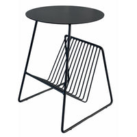 Zeo Side End Table w Magazine Rack, 14 Inch Round Top, Black Metal -BM330202