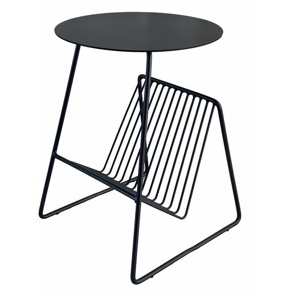 Zeo Side End Table w Magazine Rack, 14 Inch Round Top, Black Metal -BM330202