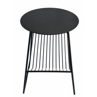 Zeo Side End Table w Magazine Rack, 14 Inch Round Top, Black Metal -BM330202