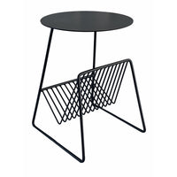 Zeo Side End Table w Magazine Rack, 14 Inch Round Top, Black Metal -BM330202