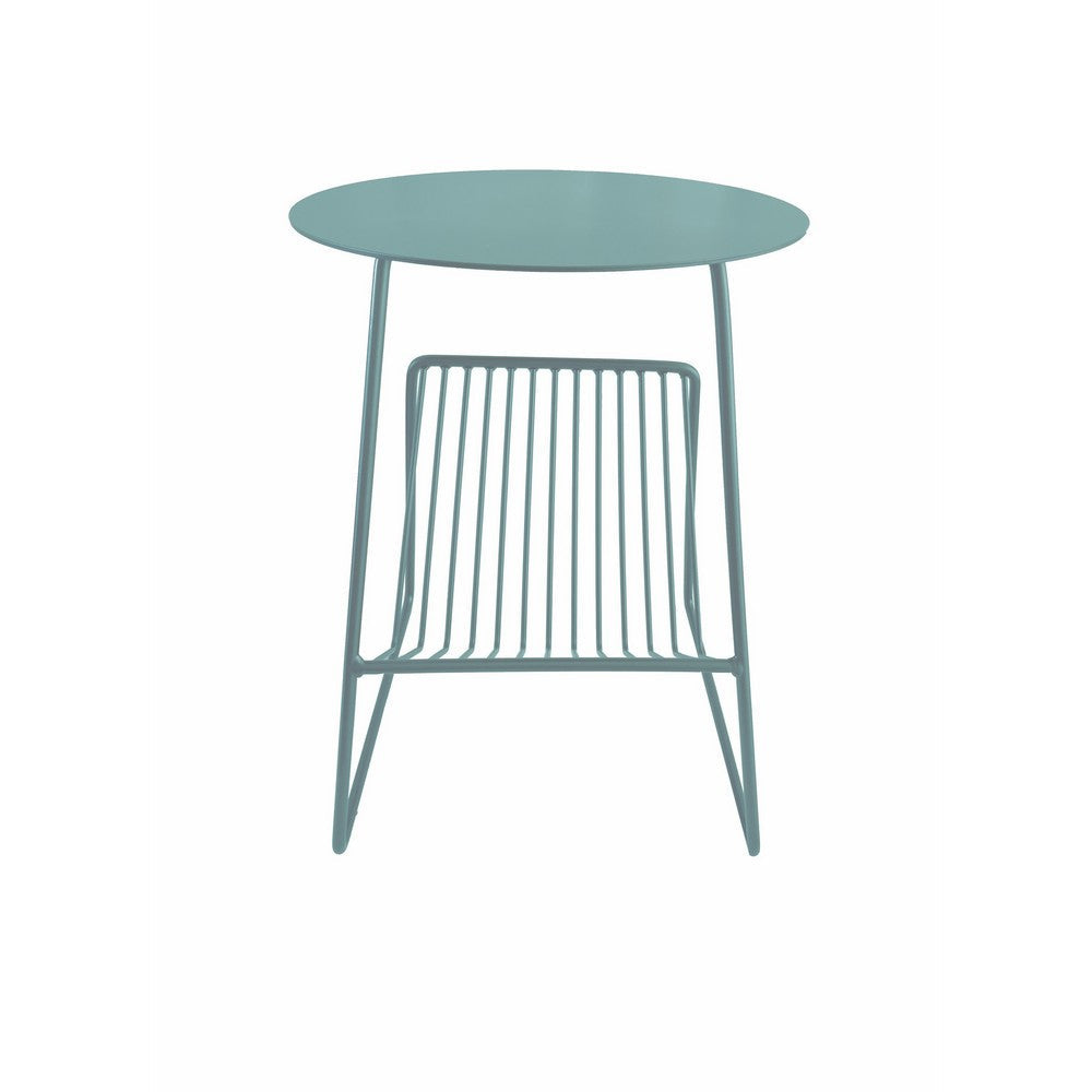 Zeo Side End Table w Magazine Rack, 14 Inch Round Top, Sage Green  -BM330203