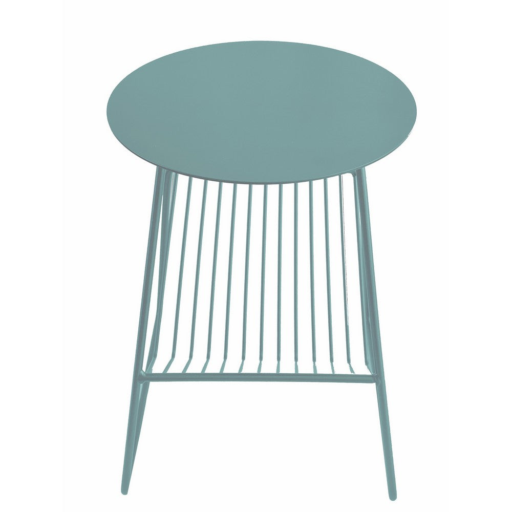 Zeo Side End Table w Magazine Rack, 14 Inch Round Top, Sage Green  -BM330203