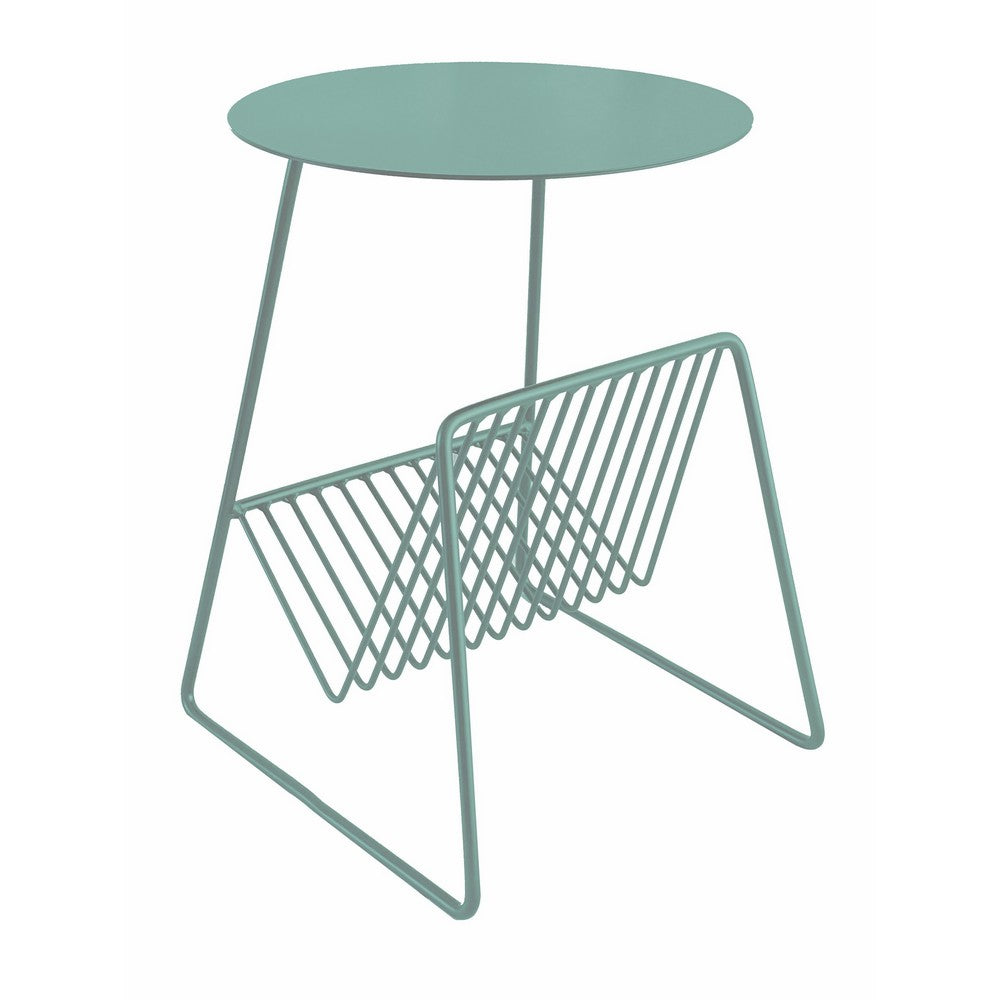 Zeo Side End Table w Magazine Rack, 14 Inch Round Top, Sage Green  -BM330203